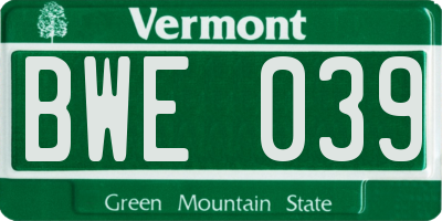 VT license plate BWE039