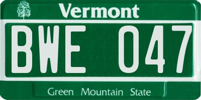 VT license plate BWE047