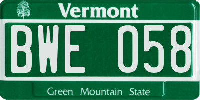 VT license plate BWE058
