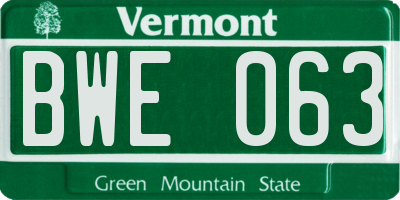 VT license plate BWE063