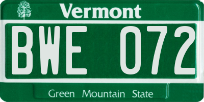 VT license plate BWE072