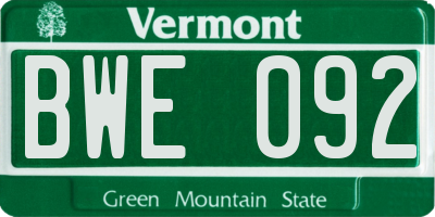 VT license plate BWE092