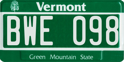 VT license plate BWE098