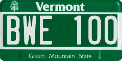 VT license plate BWE100