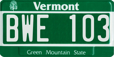 VT license plate BWE103