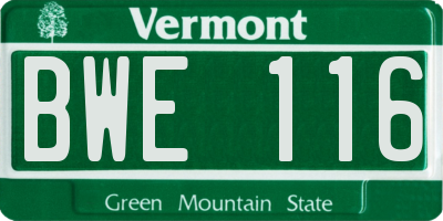 VT license plate BWE116