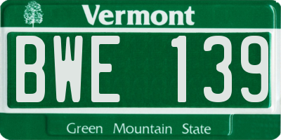 VT license plate BWE139