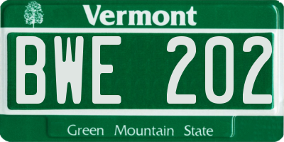 VT license plate BWE202