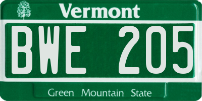 VT license plate BWE205