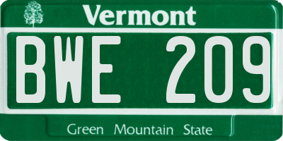VT license plate BWE209