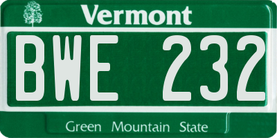 VT license plate BWE232