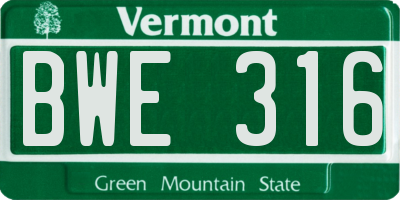 VT license plate BWE316
