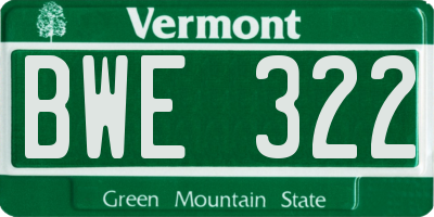 VT license plate BWE322