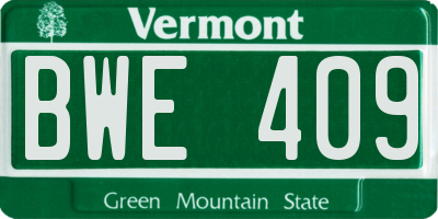 VT license plate BWE409