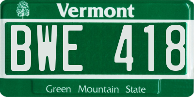 VT license plate BWE418
