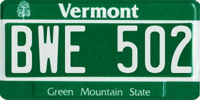 VT license plate BWE502