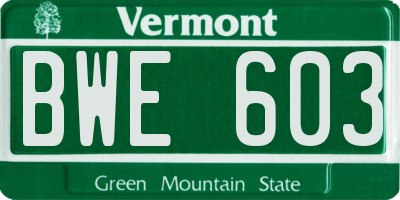 VT license plate BWE603