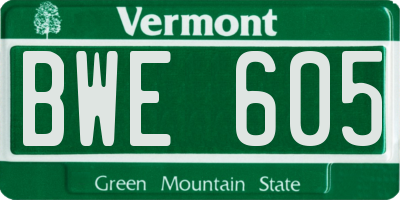 VT license plate BWE605
