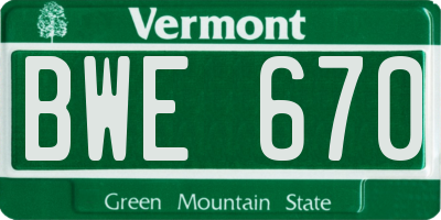 VT license plate BWE670