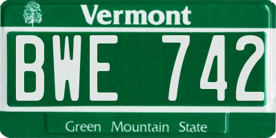 VT license plate BWE742