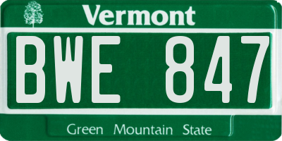 VT license plate BWE847