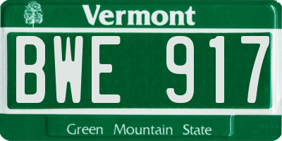 VT license plate BWE917