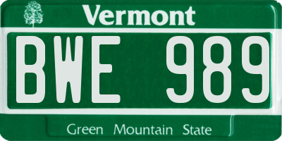 VT license plate BWE989