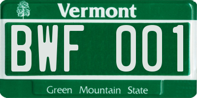 VT license plate BWF001