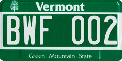 VT license plate BWF002