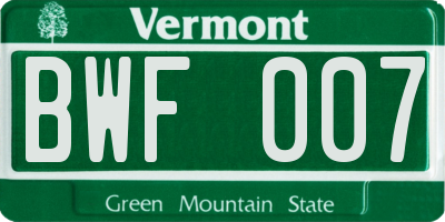 VT license plate BWF007
