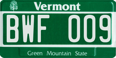 VT license plate BWF009