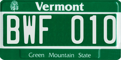 VT license plate BWF010