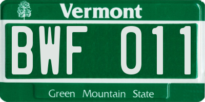 VT license plate BWF011