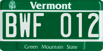 VT license plate BWF012