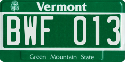 VT license plate BWF013