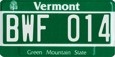 VT license plate BWF014