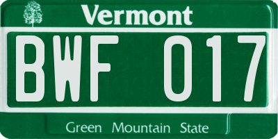 VT license plate BWF017