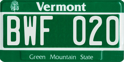 VT license plate BWF020