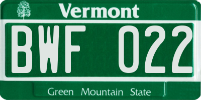 VT license plate BWF022