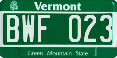 VT license plate BWF023