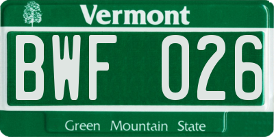 VT license plate BWF026