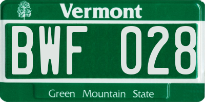 VT license plate BWF028