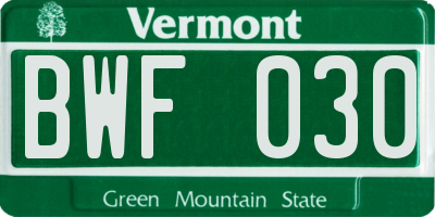 VT license plate BWF030