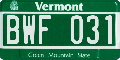 VT license plate BWF031