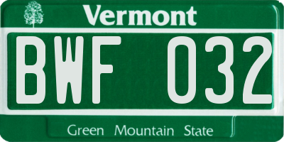 VT license plate BWF032