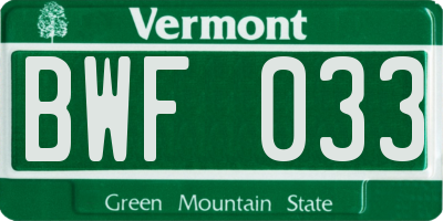 VT license plate BWF033