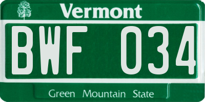 VT license plate BWF034