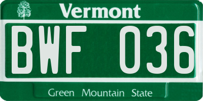 VT license plate BWF036