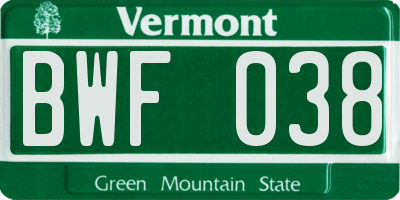 VT license plate BWF038