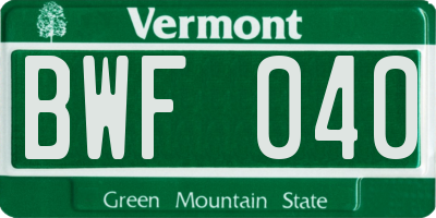 VT license plate BWF040